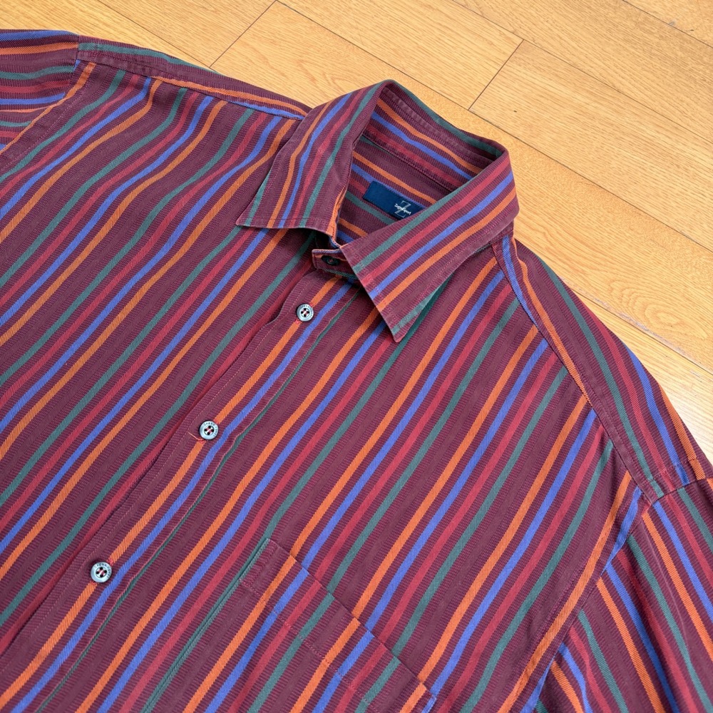 Zegna Sport Men's XL Long Sleeve Striped Button Down Shirt Burgundy